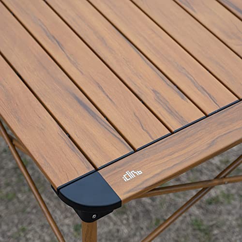 Lightweight Stable Alu. Folding Square Table Roll Up Top with Medium Nature