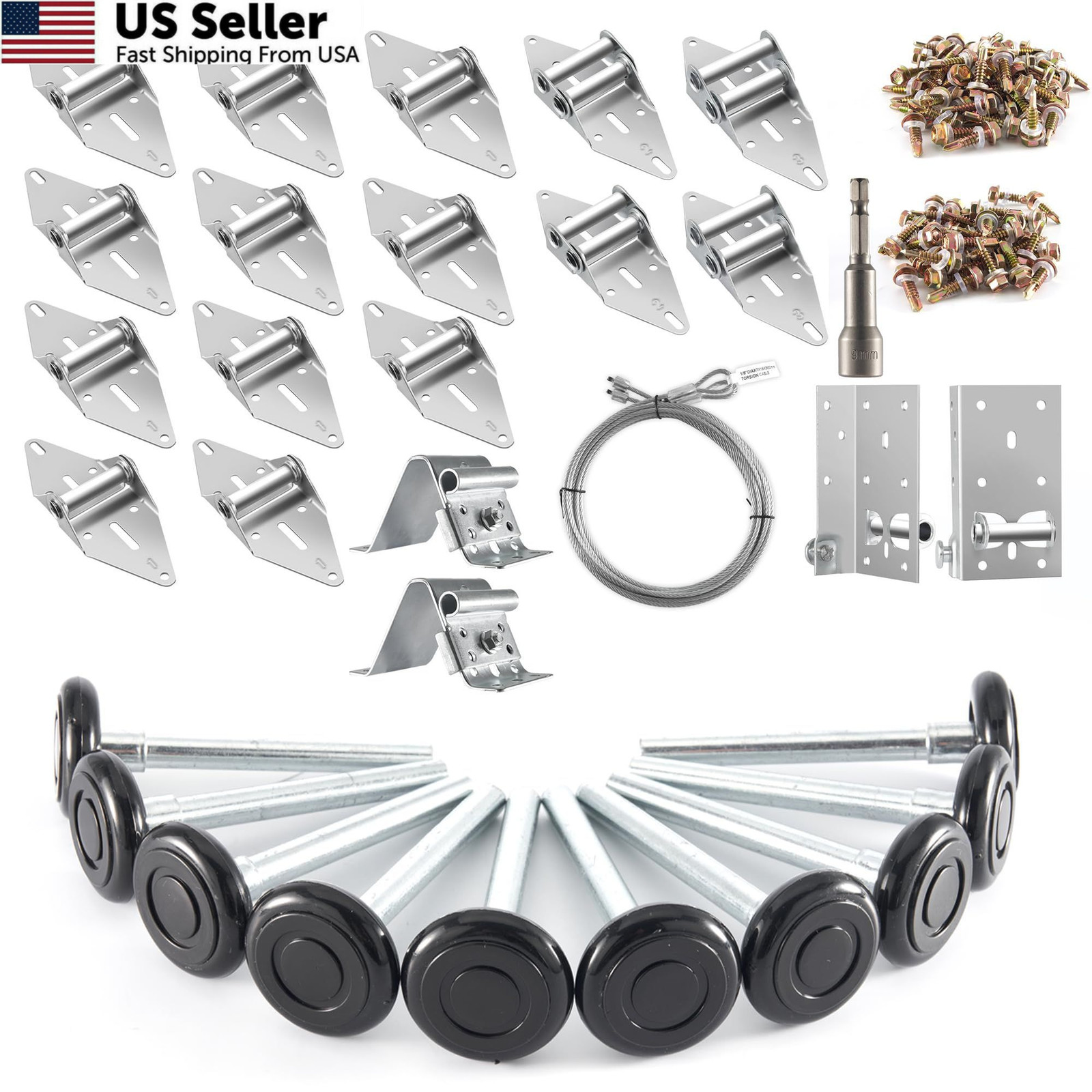 XiKe 2" Nylon Garage Door Roller 4" Stem 16*7FT DR (rollers+hardware), Black