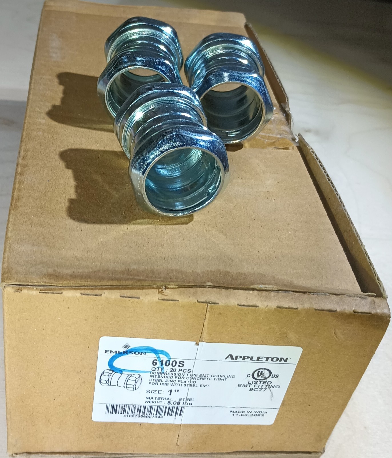 Appleton 6100S 1" Emt Compression Coupling, BOX of 20
