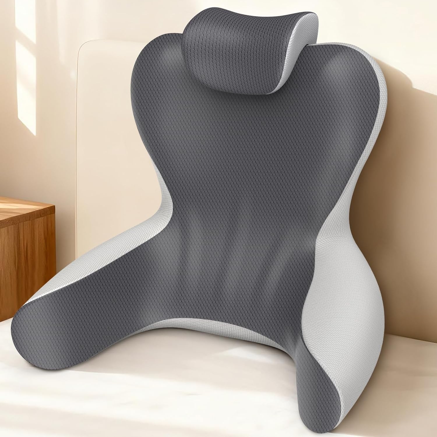 22" Reading Pillow Bed Rest w/Arms Grey/Darkgrey Lumbar Support Reclining