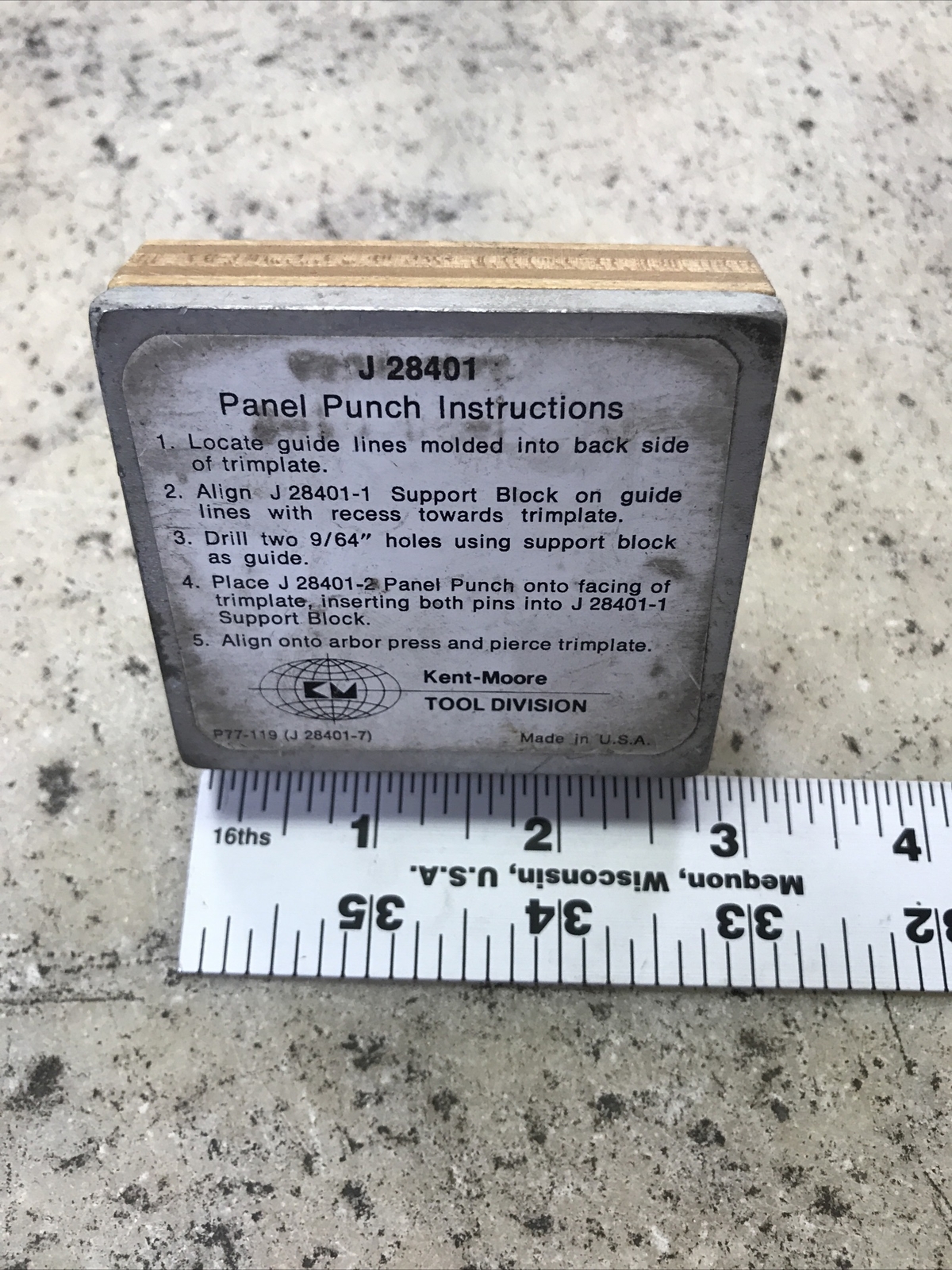 KENT MOORE TOOL J-28401 SUPPORT BLOCK Panel Punch - GM Essential - Fast Ship!