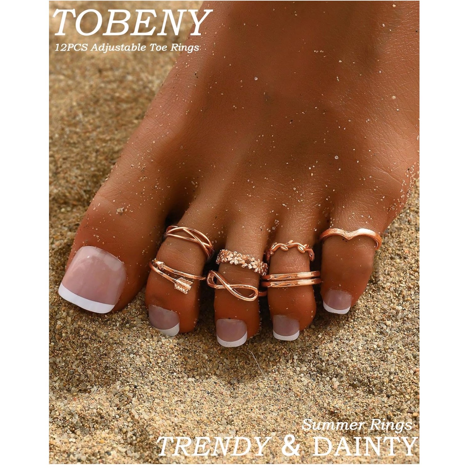 Fashionable Beach Toe Rings - 12PCS Gold Plated Foot Jewelry