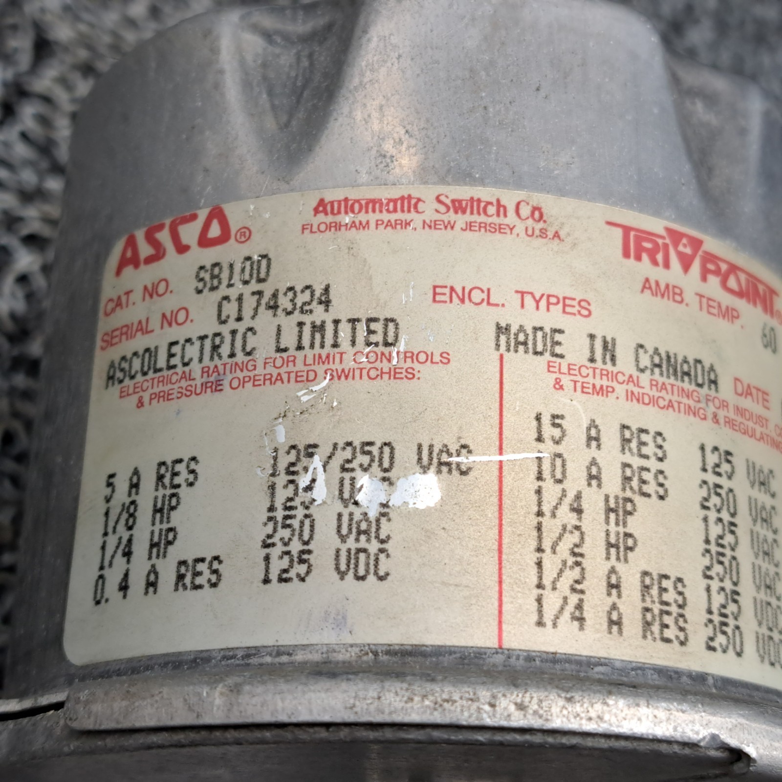 Asco SB100 & TE 10A11 TRI-POINT Limit Control
