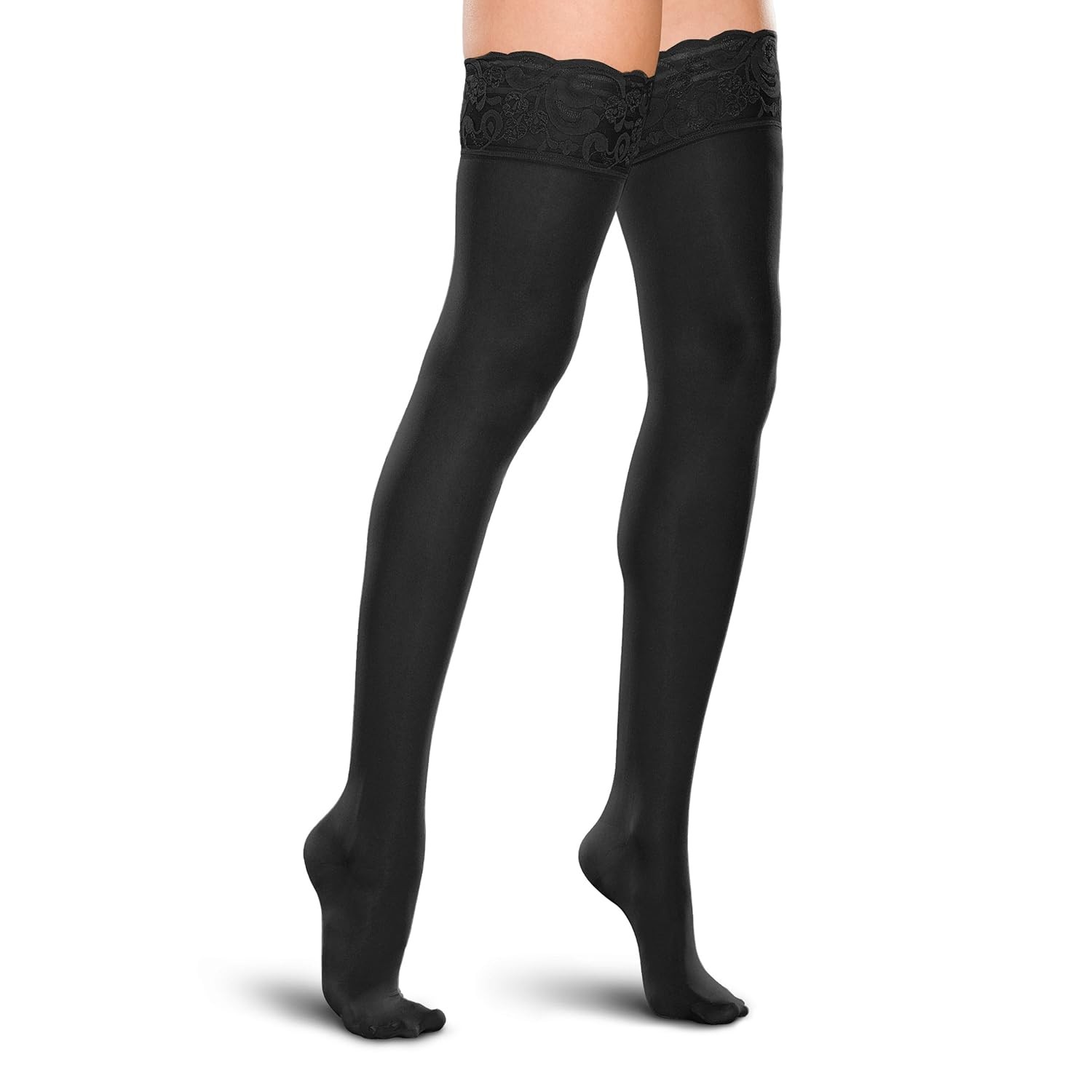 Therafirm Thigh Highs w/Lace Top 15-20mmHg (Black) Medium