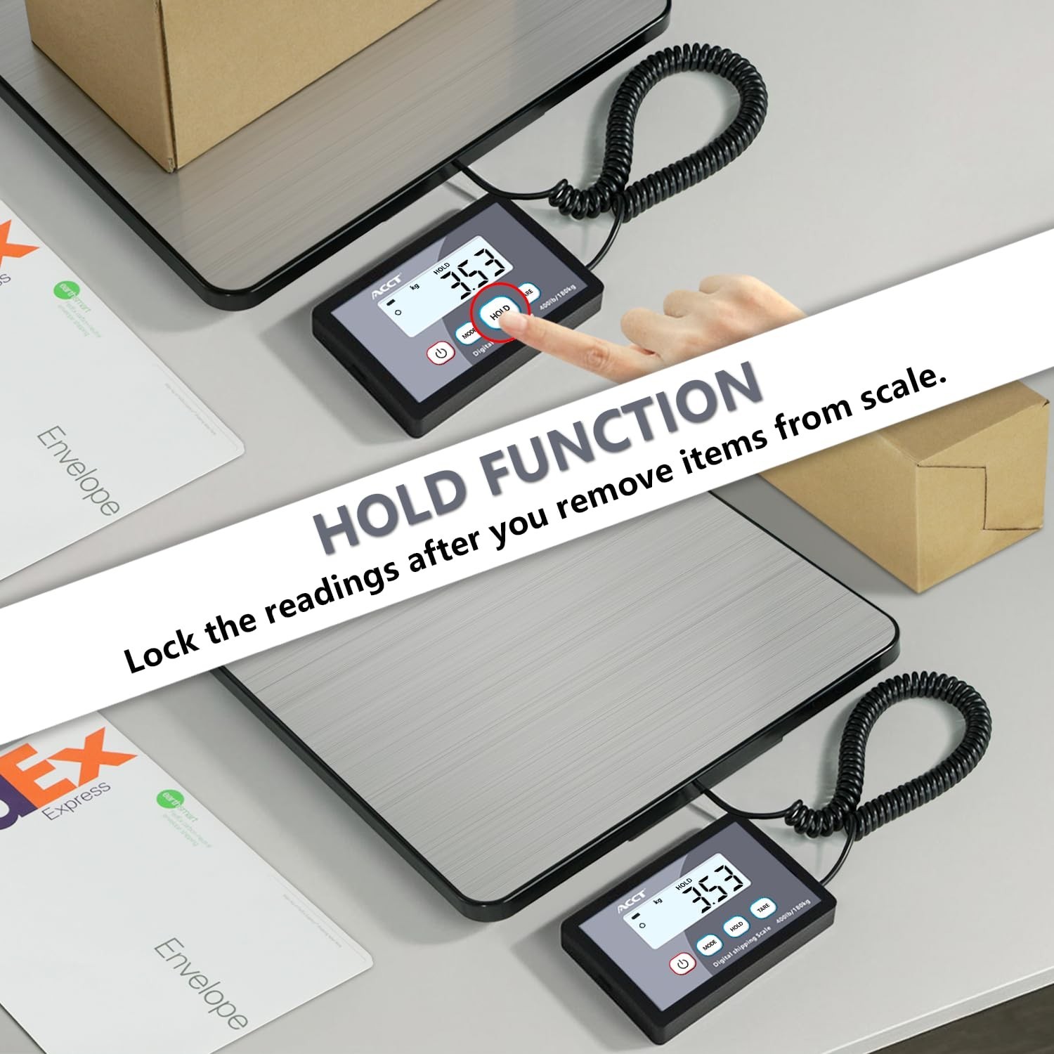 Shipping Scale, 400 lb / 1 oz Postal Scale | Digital postal scale with hold/a...