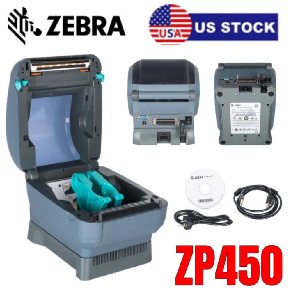 Zebra ZP450 Direct Thermal Shipping Label Printer Bundle USB Desktop Printer US