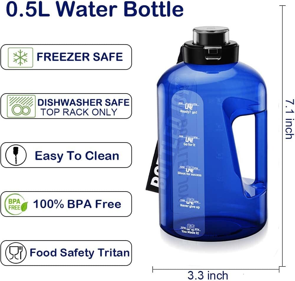 🔥🔥 Plastic Water Bottle BPA-Free Food-Safe Jug Handle 17 Oz Blue