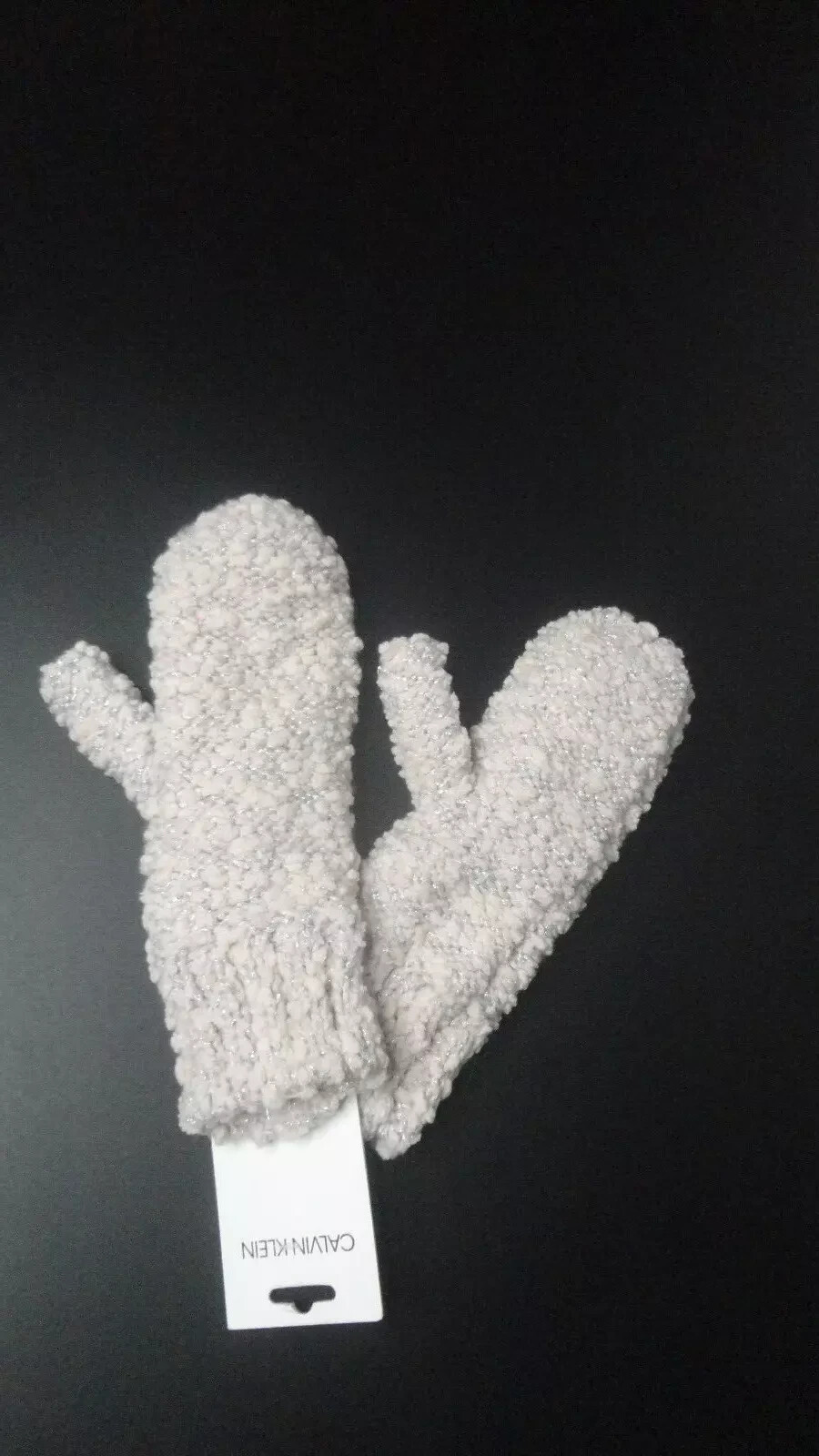 Calvin Klein Womens rib knit Mittens soft rose pink / metallic silver ~ NEW!