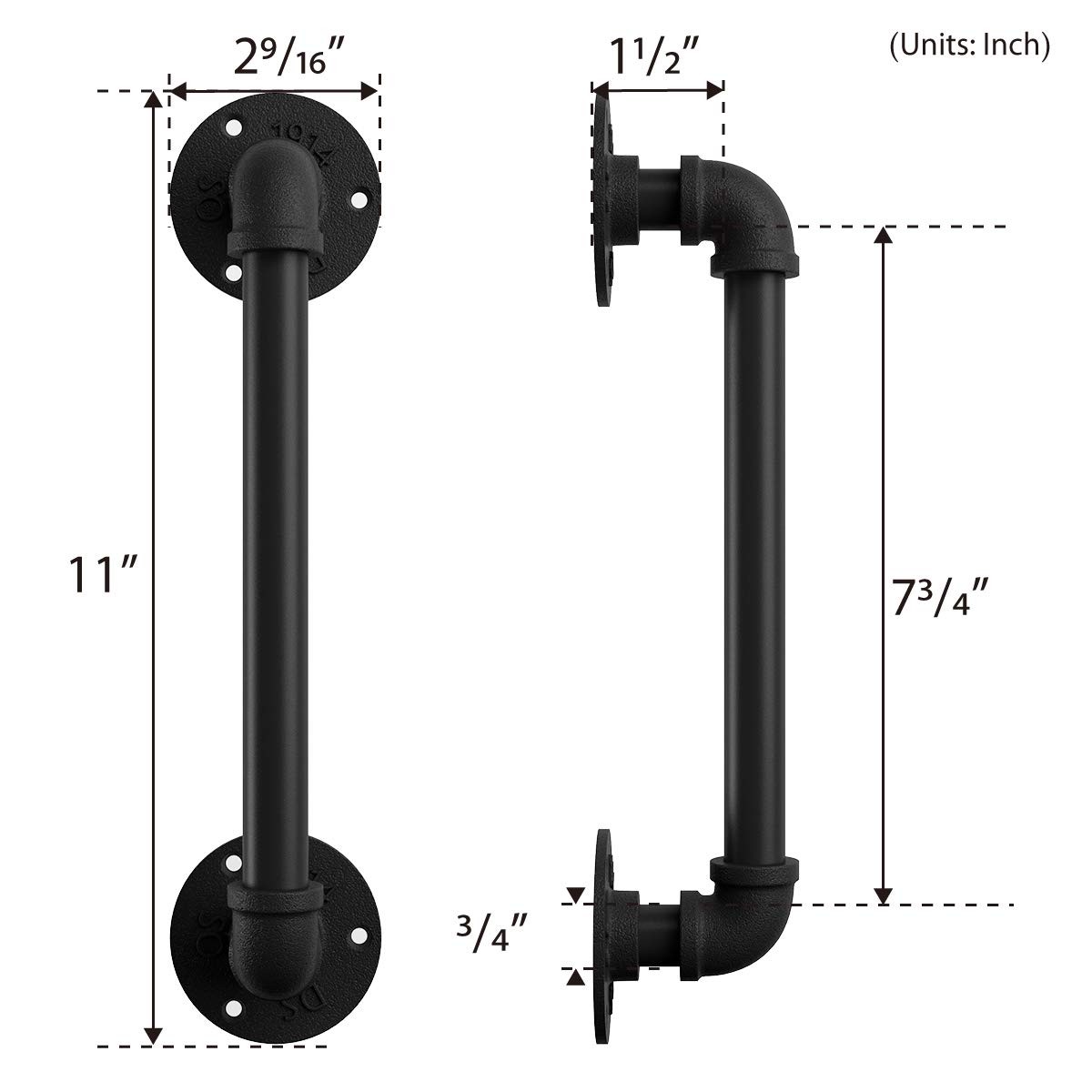 SMARTSTANDARD 11” Pipe Barn Door Handle, Black Rustic 1 Piece,