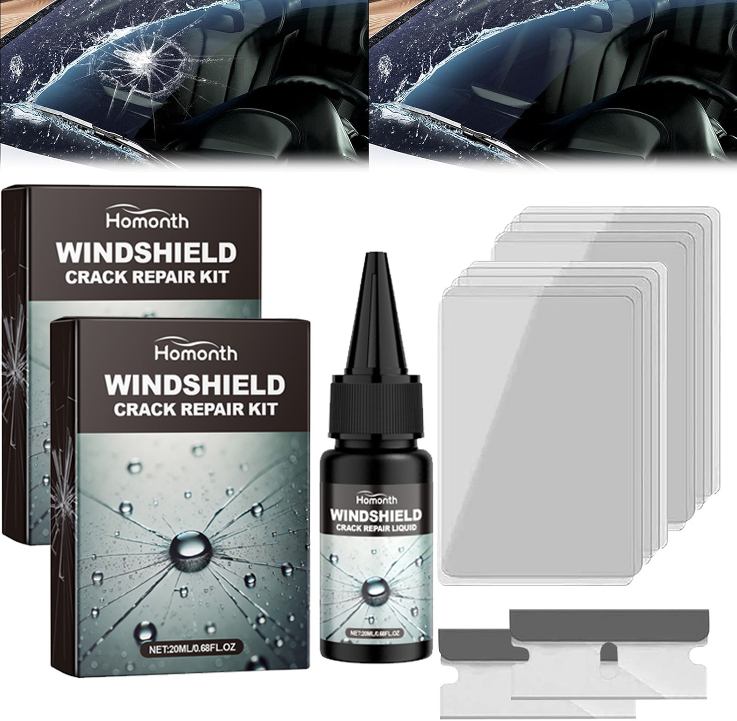 Automotive Glass Repair Kit Fluid Fix Car Windshield Resin Chip Crack Tool