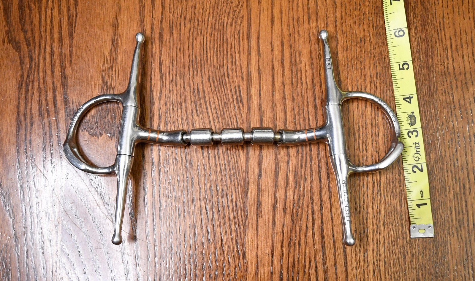 Myler, bit full cheek w/ hooks 3 rollers, 5” waterford