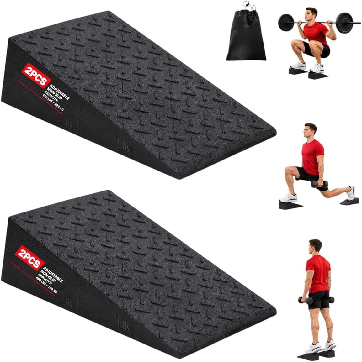 2 Pack Squat Wedge Block Set for Squats, Heel Elevated Squat Wedge for Improved