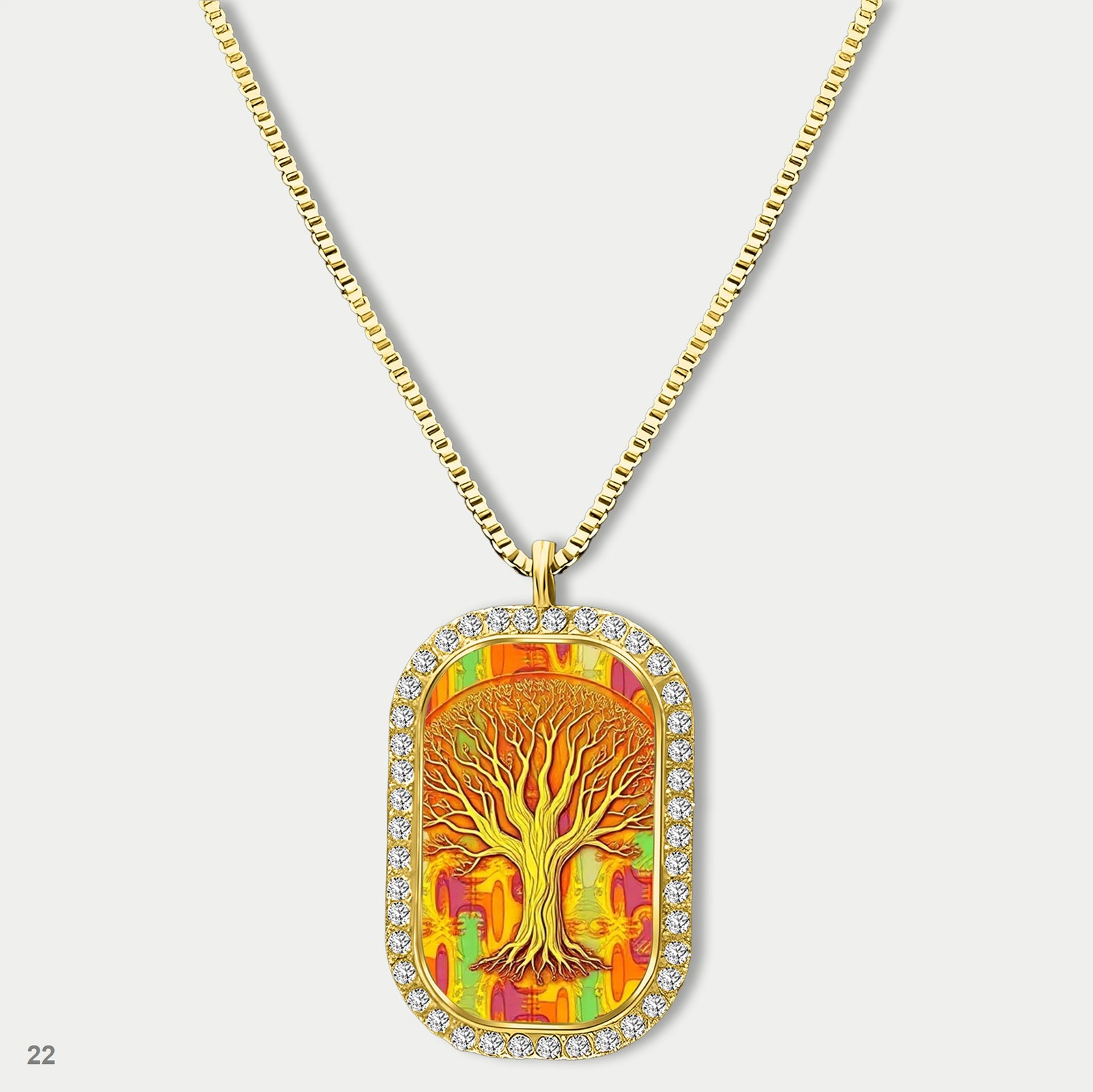 Stunning Colorful Tree of Life Pendant Necklace Chain Printed Dog Tag Chain Gift