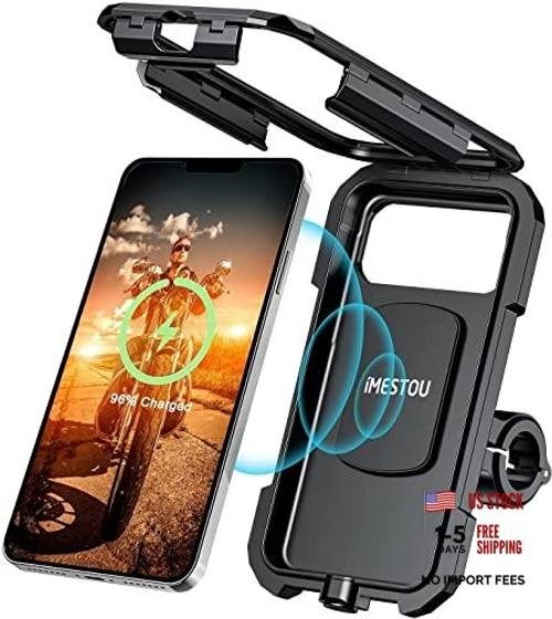 Waterproof IP67 Motorcycle Phone Mount Wireless/USB C For Larger Phone Size
