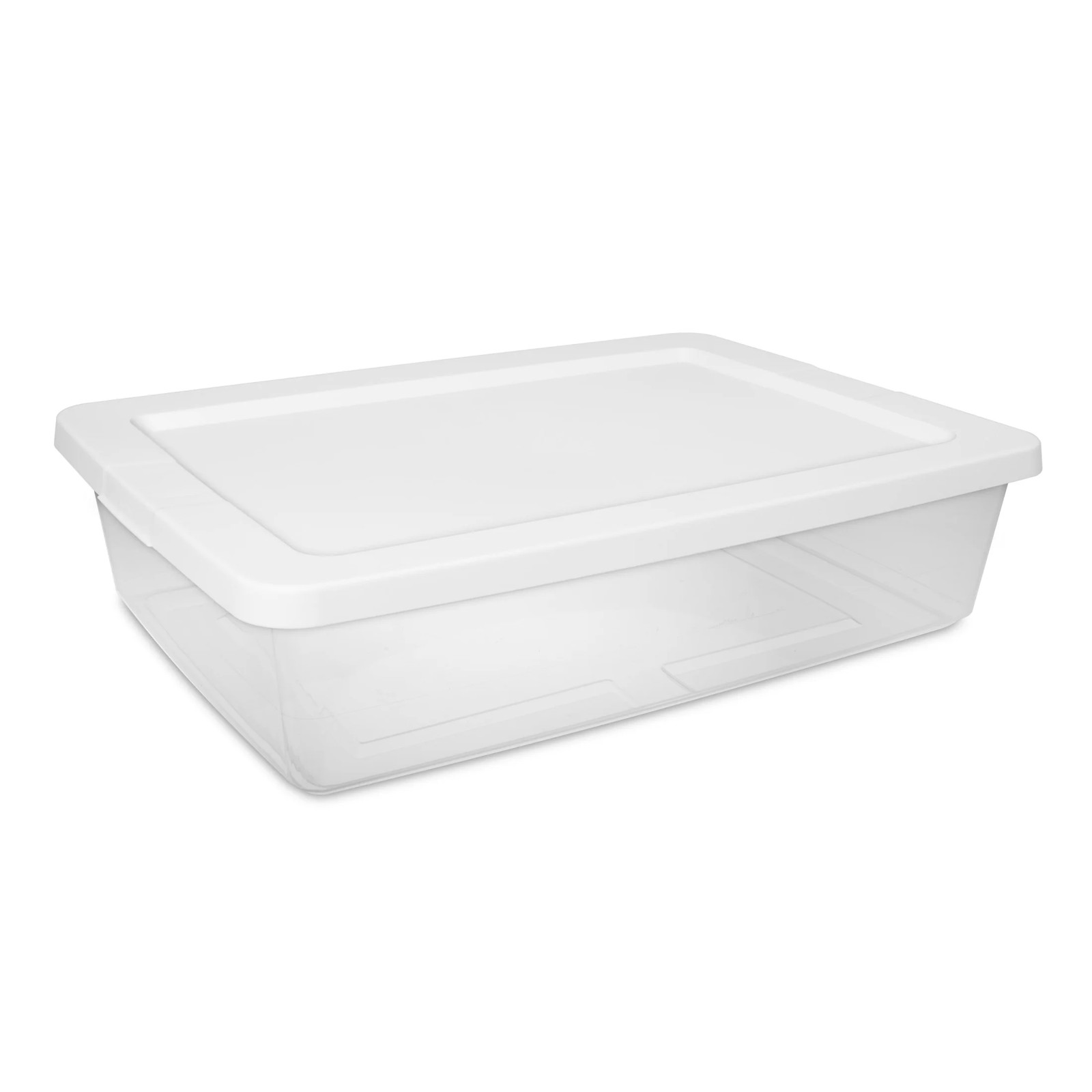 Small Storage Bin, 28 Quart Clear Plastic Container, White