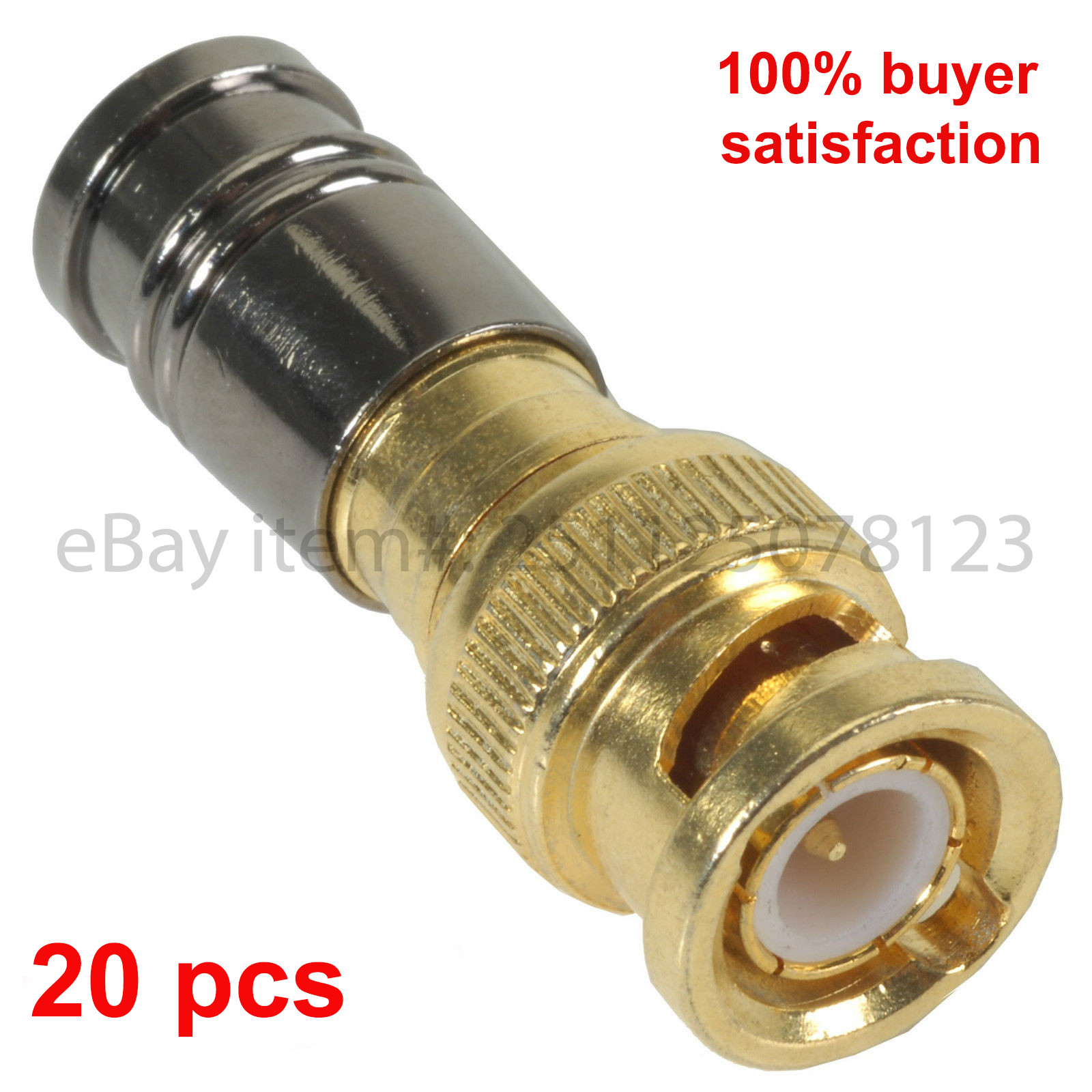 20pcs BNC GOLDEN COMPRESSION COAX CONNECTOR RG59 CABLE CCTV MALE