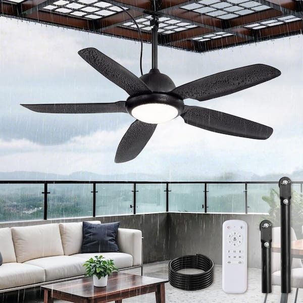 HINNIXY 52 in. Black Downrod Mount Waterproof Wet Rated Standard Outdoor Ceiling