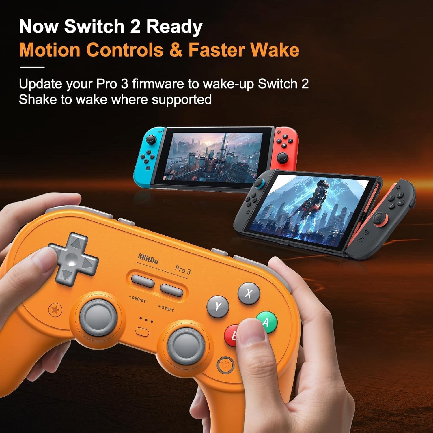 8BitDo Pro 3 Bluetooth TMR Hall Controller Switch PC SteamOS Android Orange