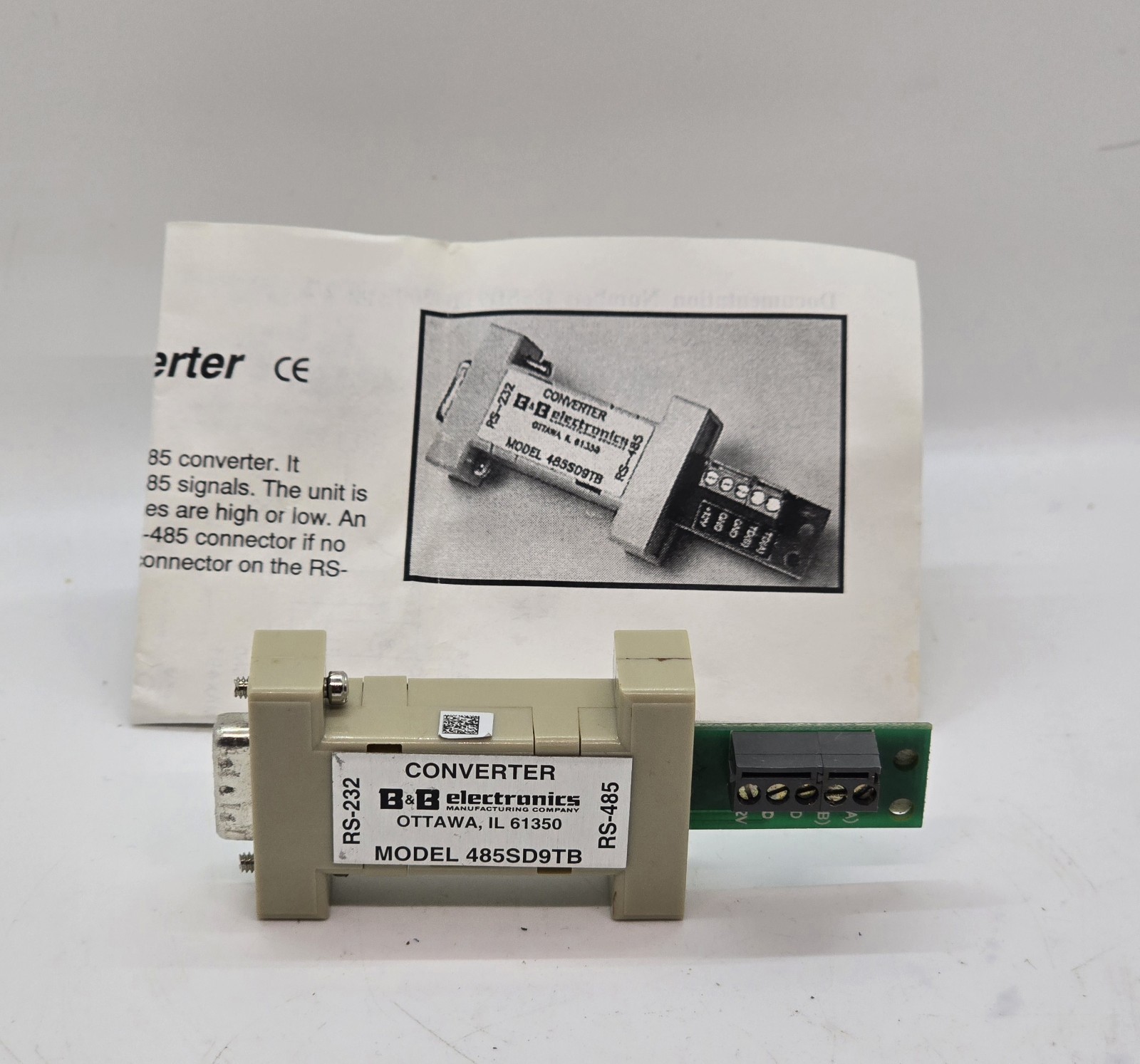 B&B Electronics 485SD9TB RS-232 to RS-485 Converter with Manual Tested