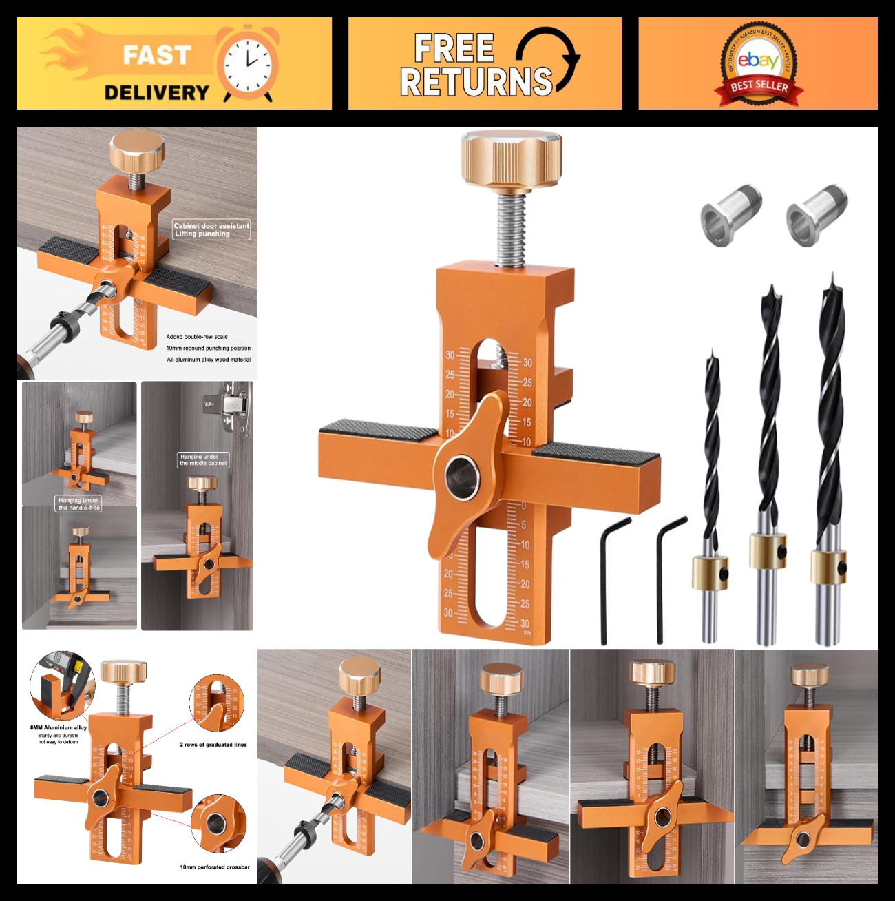 2-in-1 Cabinet Door Installation Jig Tool | Adjustable Positioner, Aluminium All