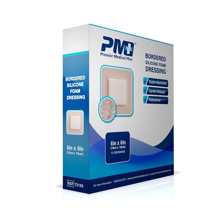 Premier Medical 6 x 6 Bordered  Silicone Foam Wound Dressing 20 Count (2 x 10ct)