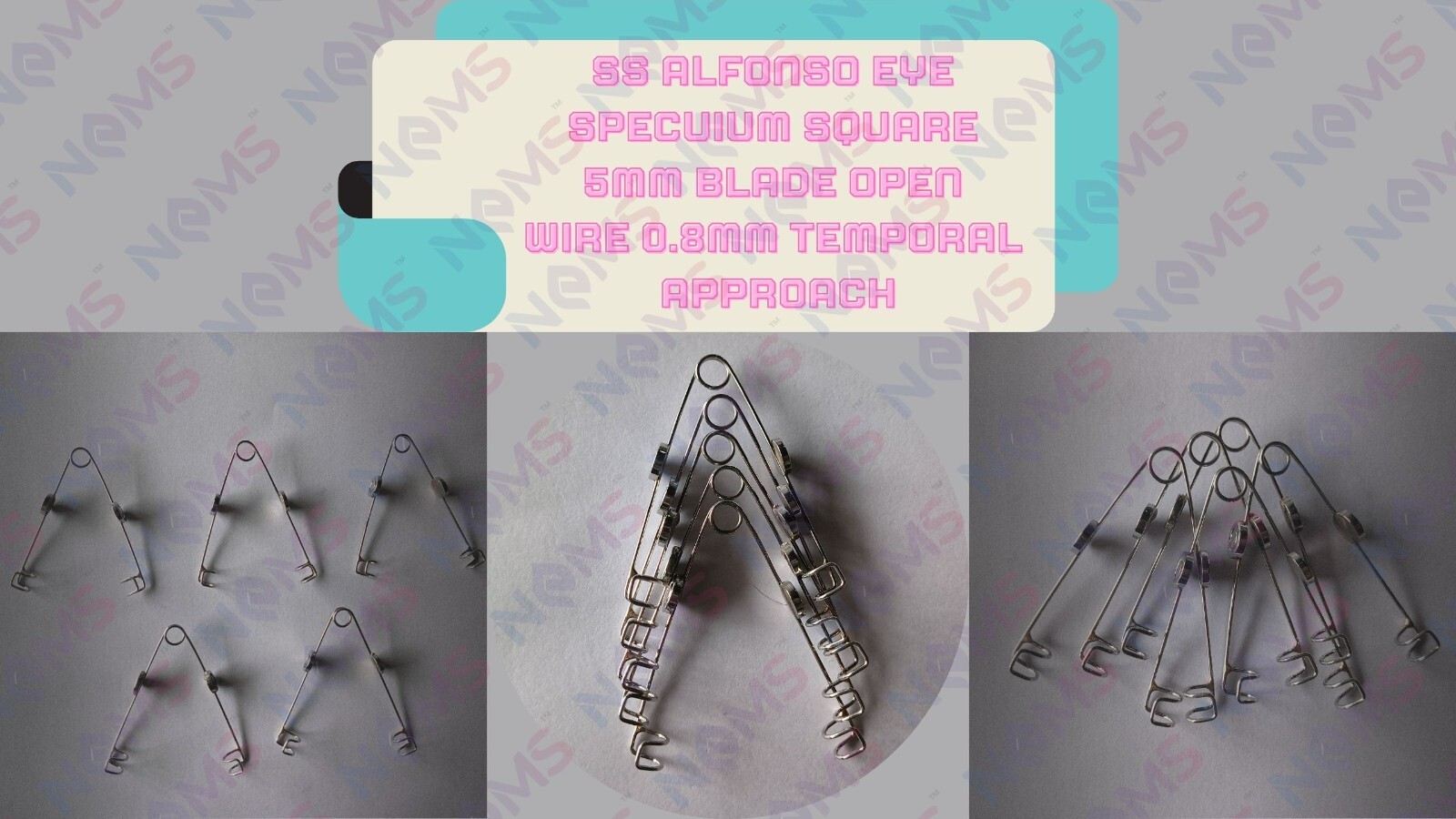 5 Pcs SS Alfonso Eye Speculum Square 5mm Blade Open Wire 0.8mm Temporal Approach