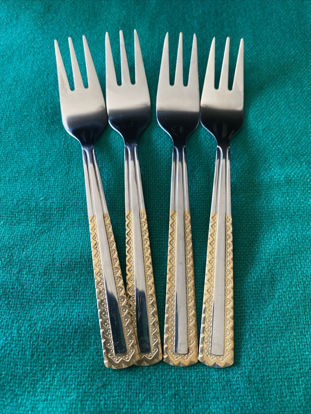 New 4 SOLIGEN GERMANY 18/10 Stainless & GOLD Accent Flatware Forks