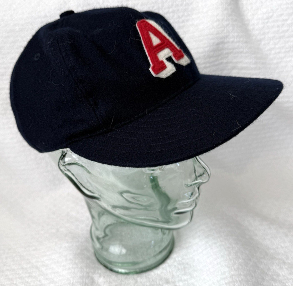 Ebbets Field Flannels Vintage Authentic Navy Wool Baseball Cap 7 3/8 A Logo USA