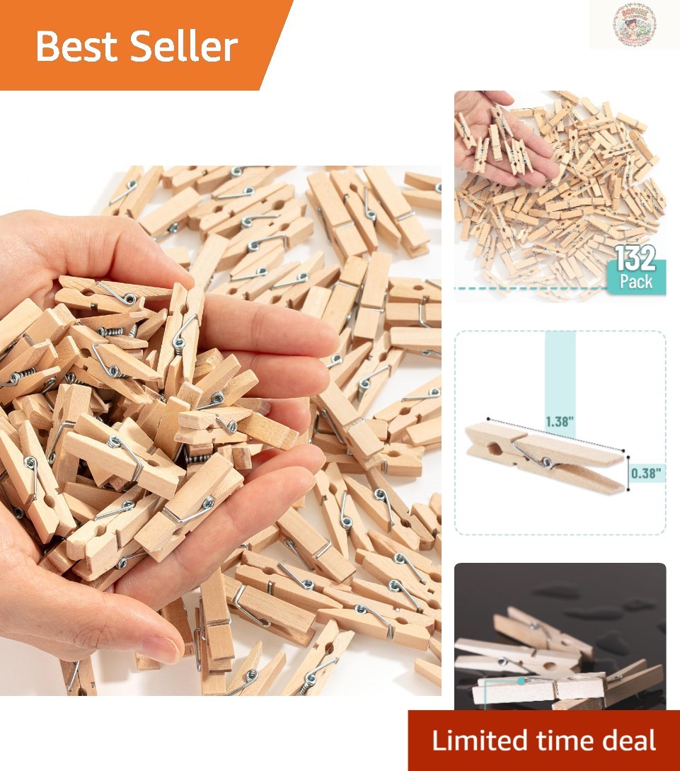 Small 1.4 Inch Wooden Crafts Clips - Ideal for DIY Photos & Decorations