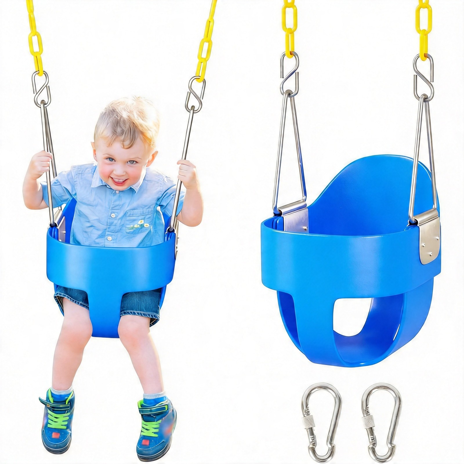 DECORLIFE Toddler Swing Seat High Back Full Bucket Baby Swing Coated Chain #Blue