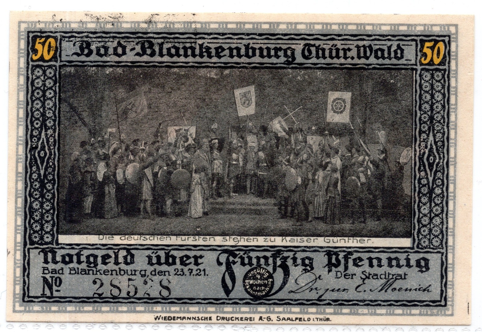 1921 Germany Bad Blankenburg Notgeld 50 Pfennig Note (3821)