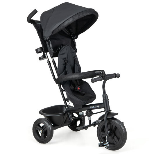 4-in-1 Baby Trike Kids Tricycle w Canopy Adjustable Push Handle - Black