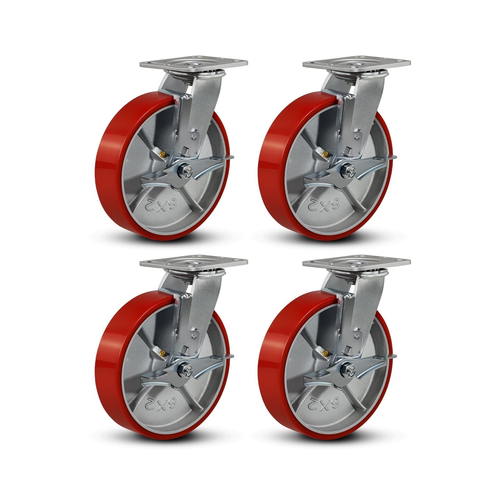 8"x2" Industrial Casters- Heavy Duty casters,Polyurethane Casters Wheel,Capac...