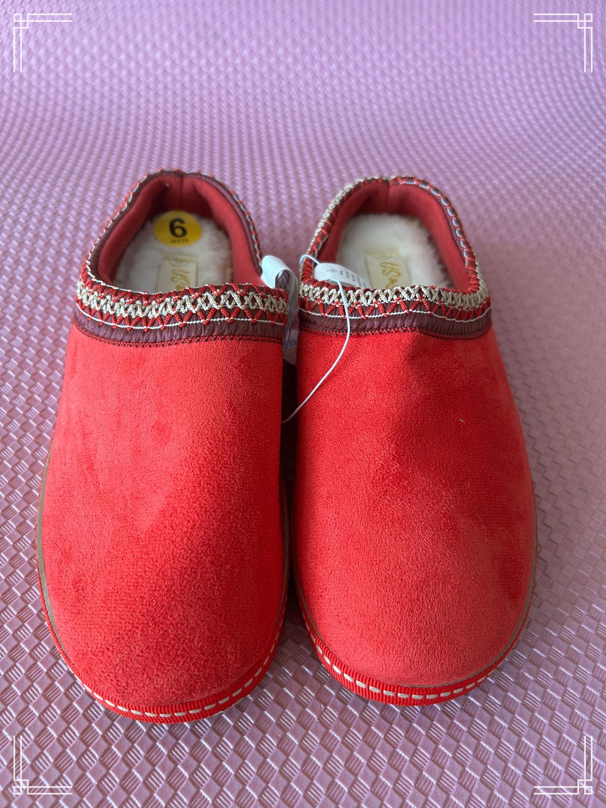 US Sports Red Faux Suede Fleece-Lined Slippers (Size 6)