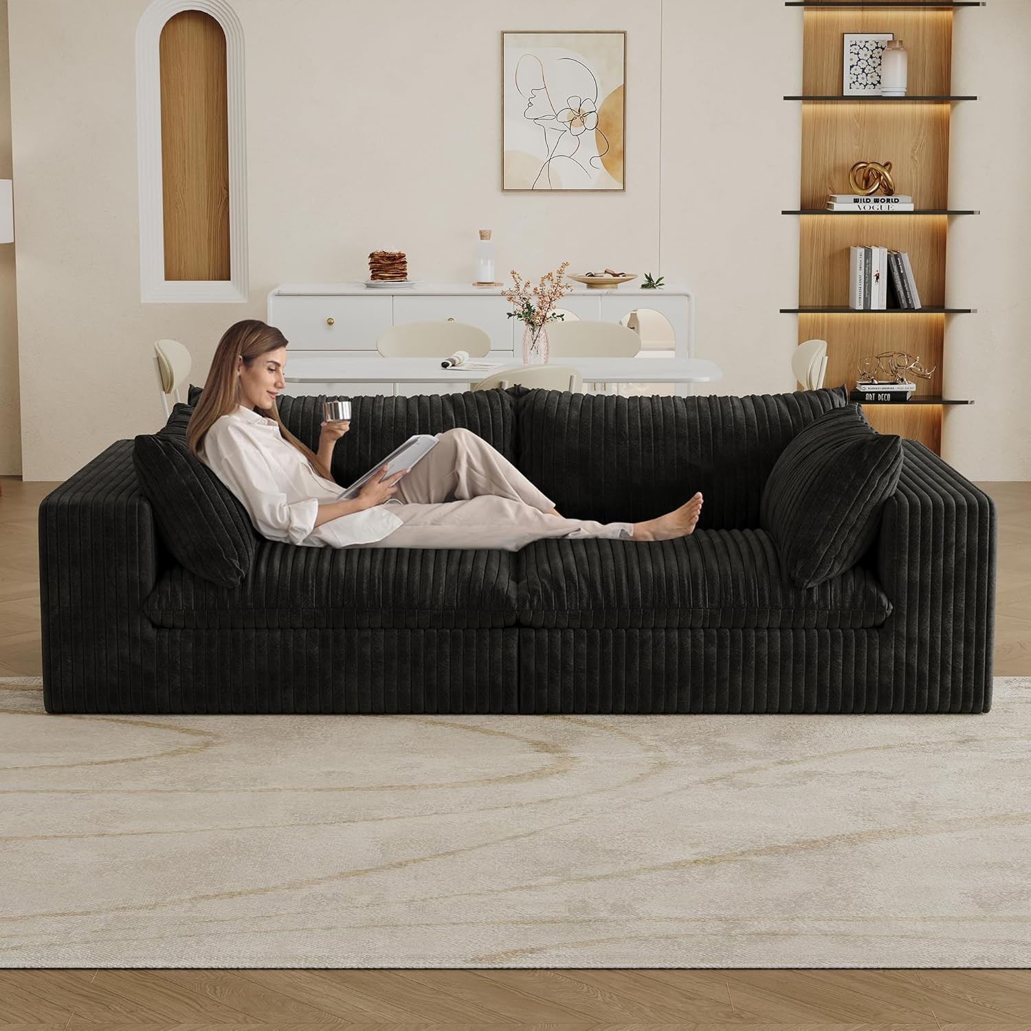 78.8" Sectional Couch with Deep Seat Plush Corduroy Upholstered Sofas