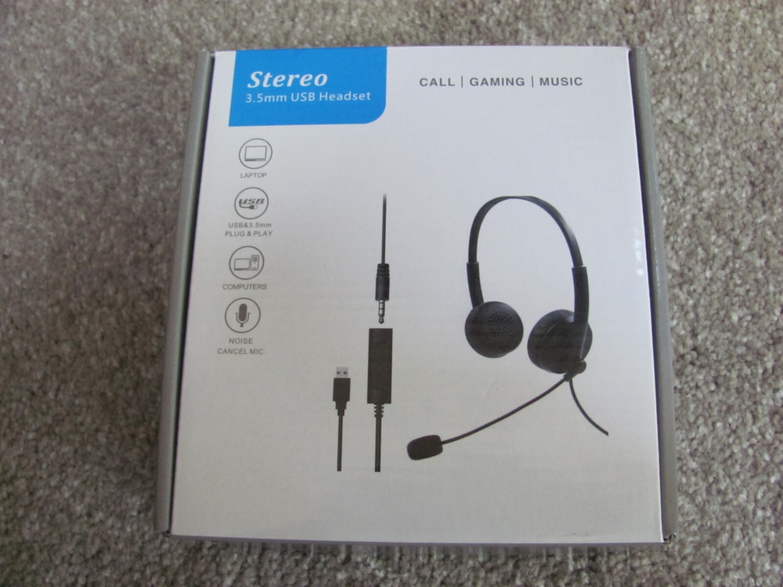 Stereo 3.5 mm Jack USB Headset with USB Adapter & Noise Cancel Mic Wired (S-023)