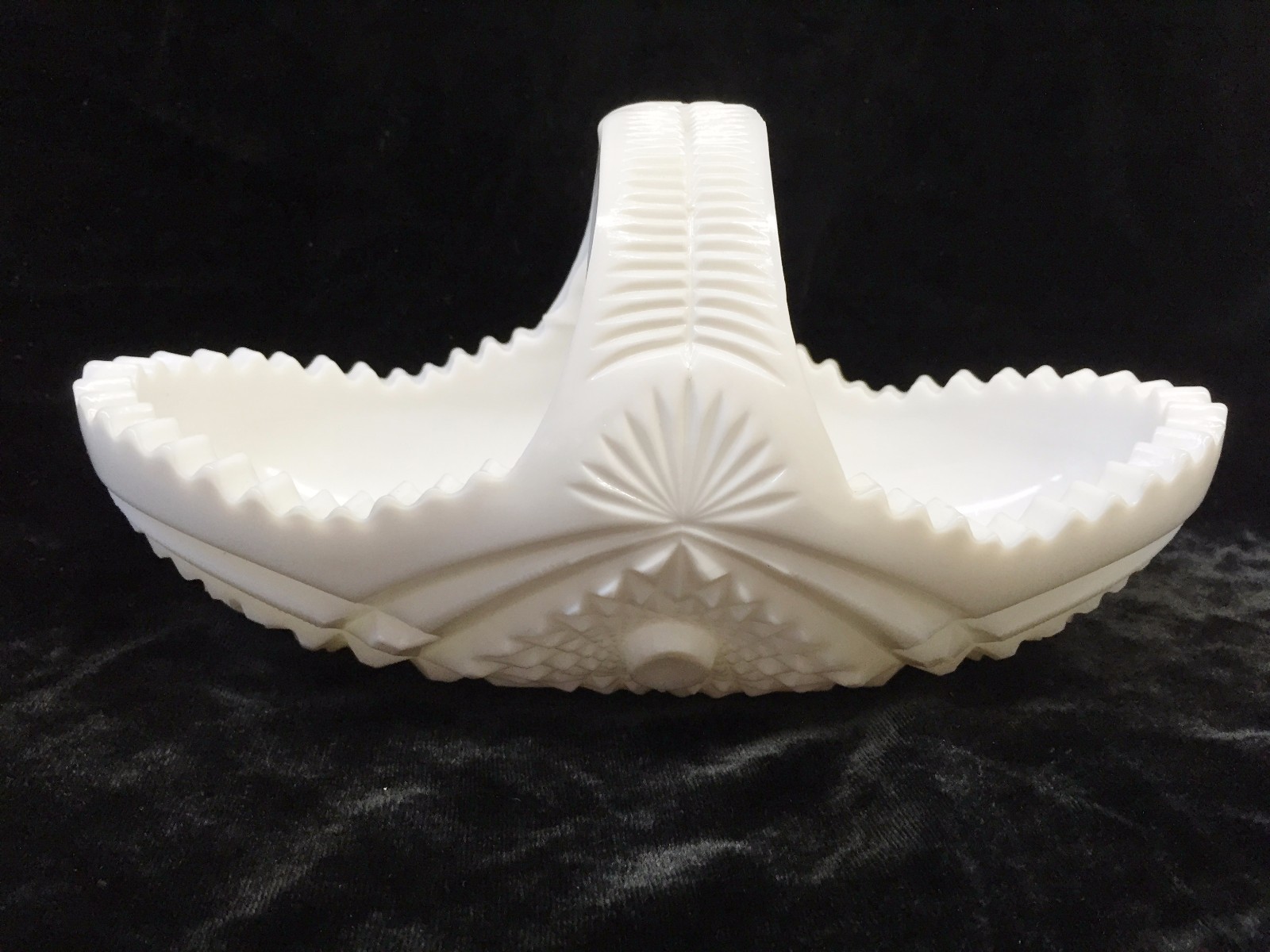 Milk Glass Basket w/Sawtooth Rim