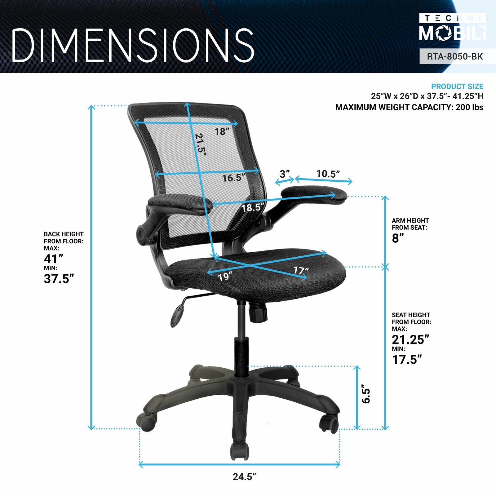 Techni Mobili Nylon Base Task Office Chair