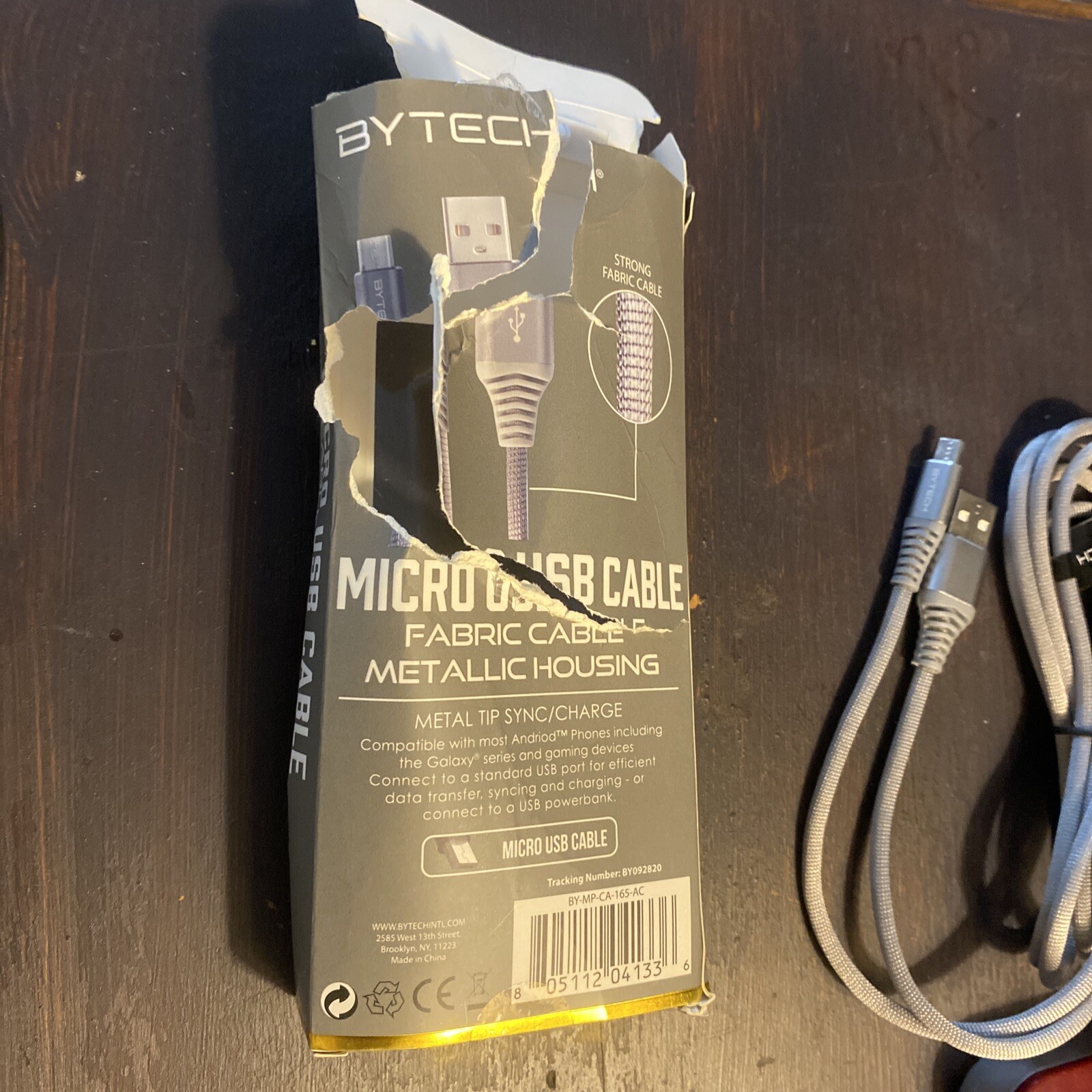 BYTECH , Premium Fabric Metallic Housing 6ft Micro USB Cable , Gray