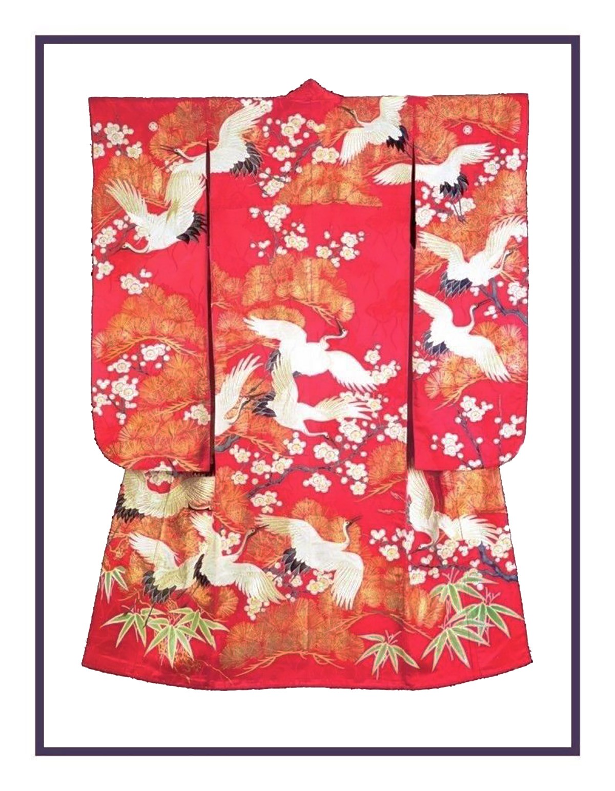 Japanese Kimono Pink Gold Herons Counted Cross Stitch Chart Pattern