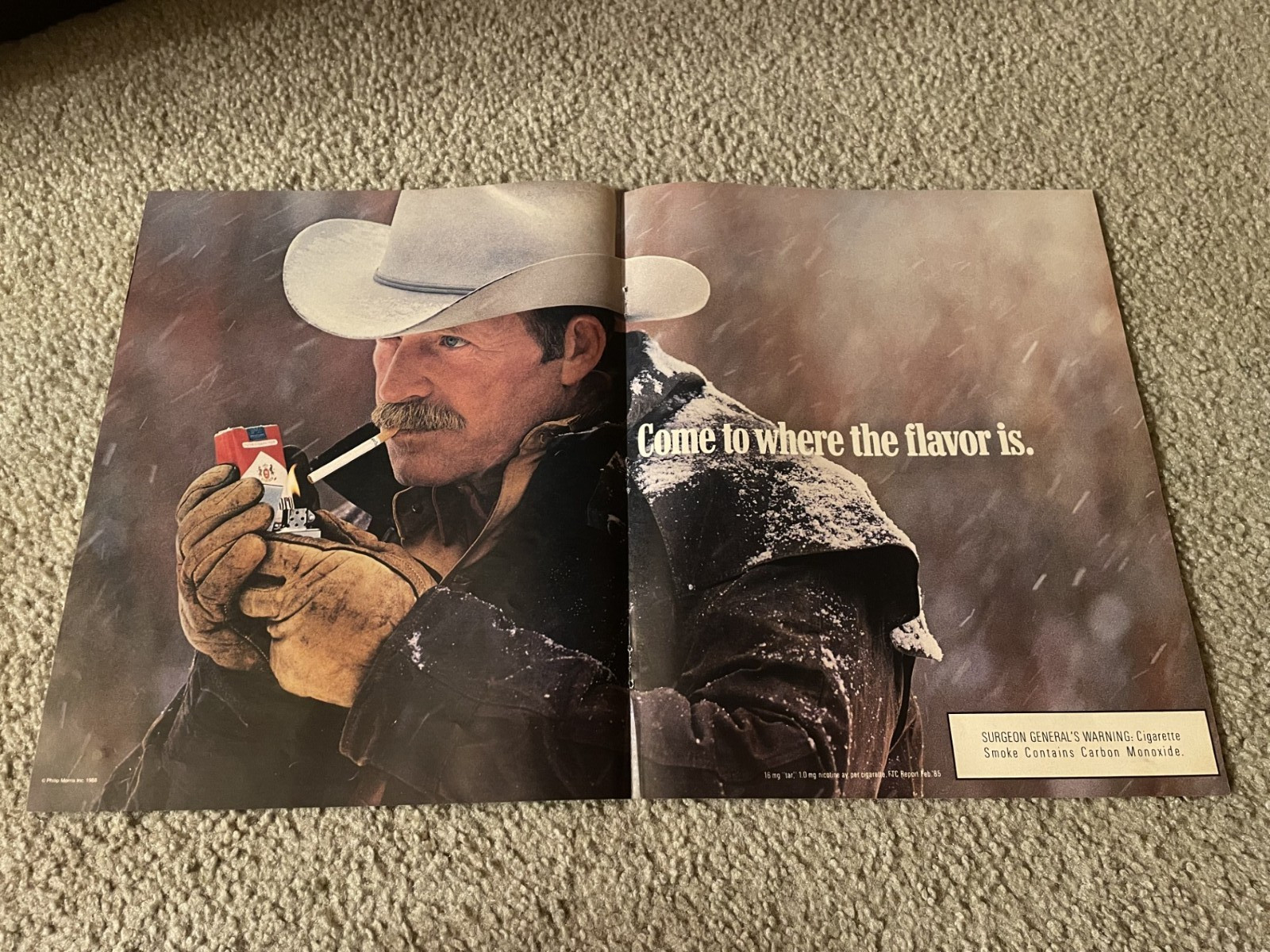 Vintage 1987 MARLBORO CIGARETTES Print Ad COWBOY MAN SMOKING 1980s