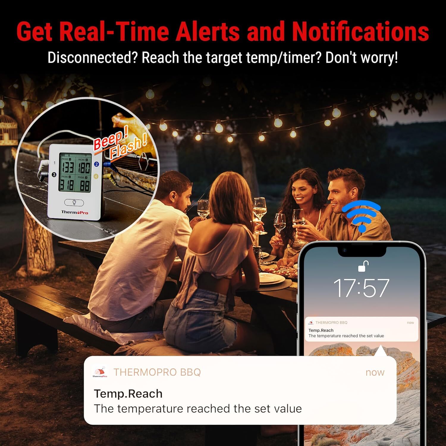 Wireless Meat Thermometer with 4 Probes, Bluetooth Meat Thermometer for Cooking