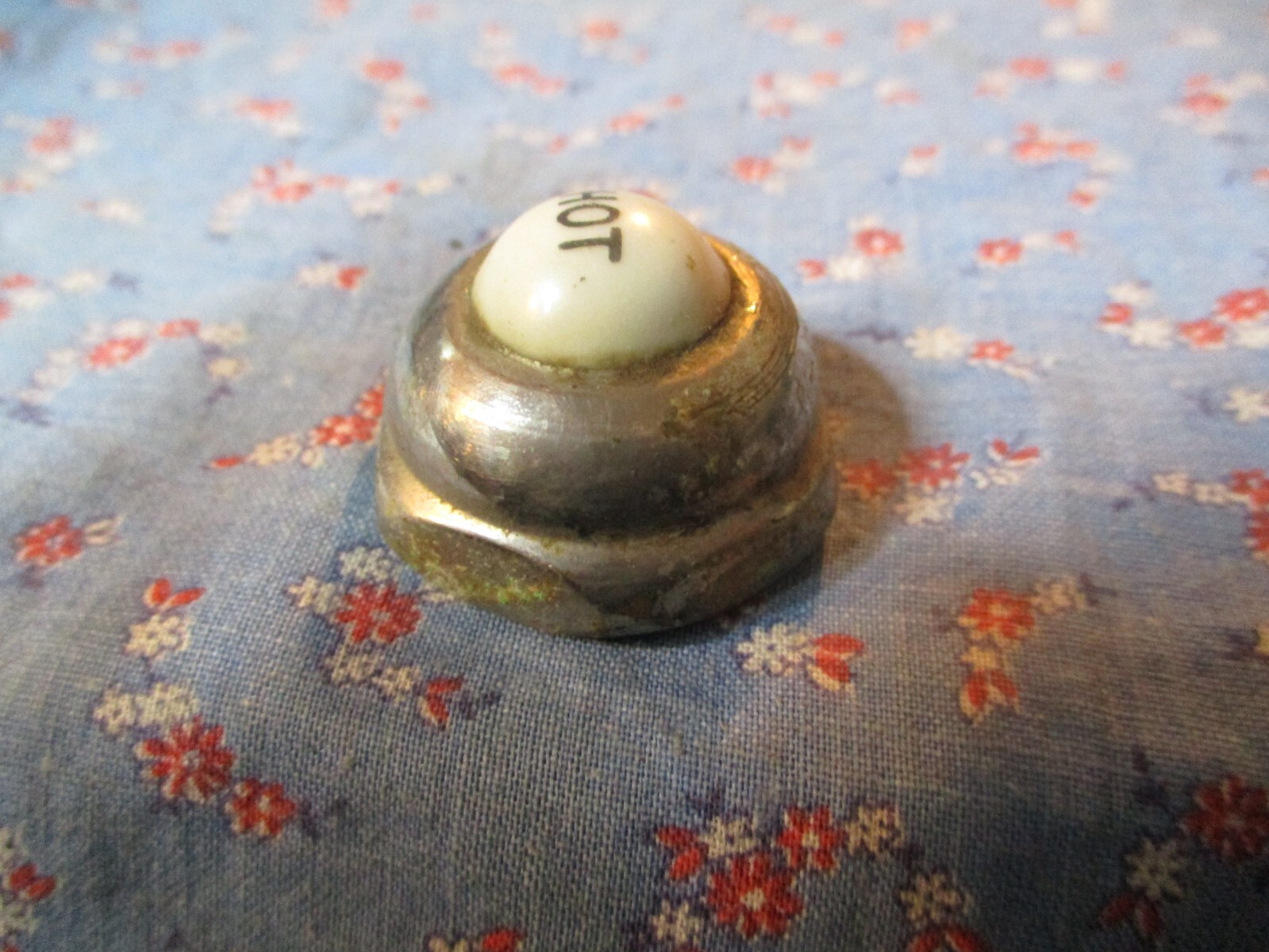 Old HOT Faucet Cap Nut Threaded Hot is Porcelain As Found Condition