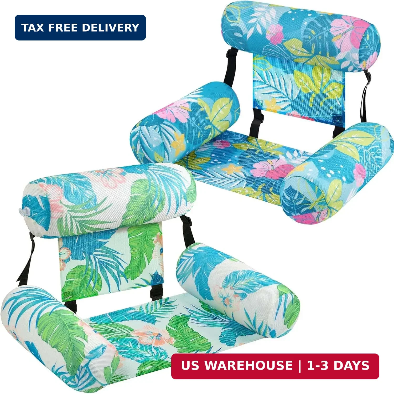 WERNNSAI Inflatable Pool Chair Float for Adult - 2 Pack Fabric Pool Float Hammoc