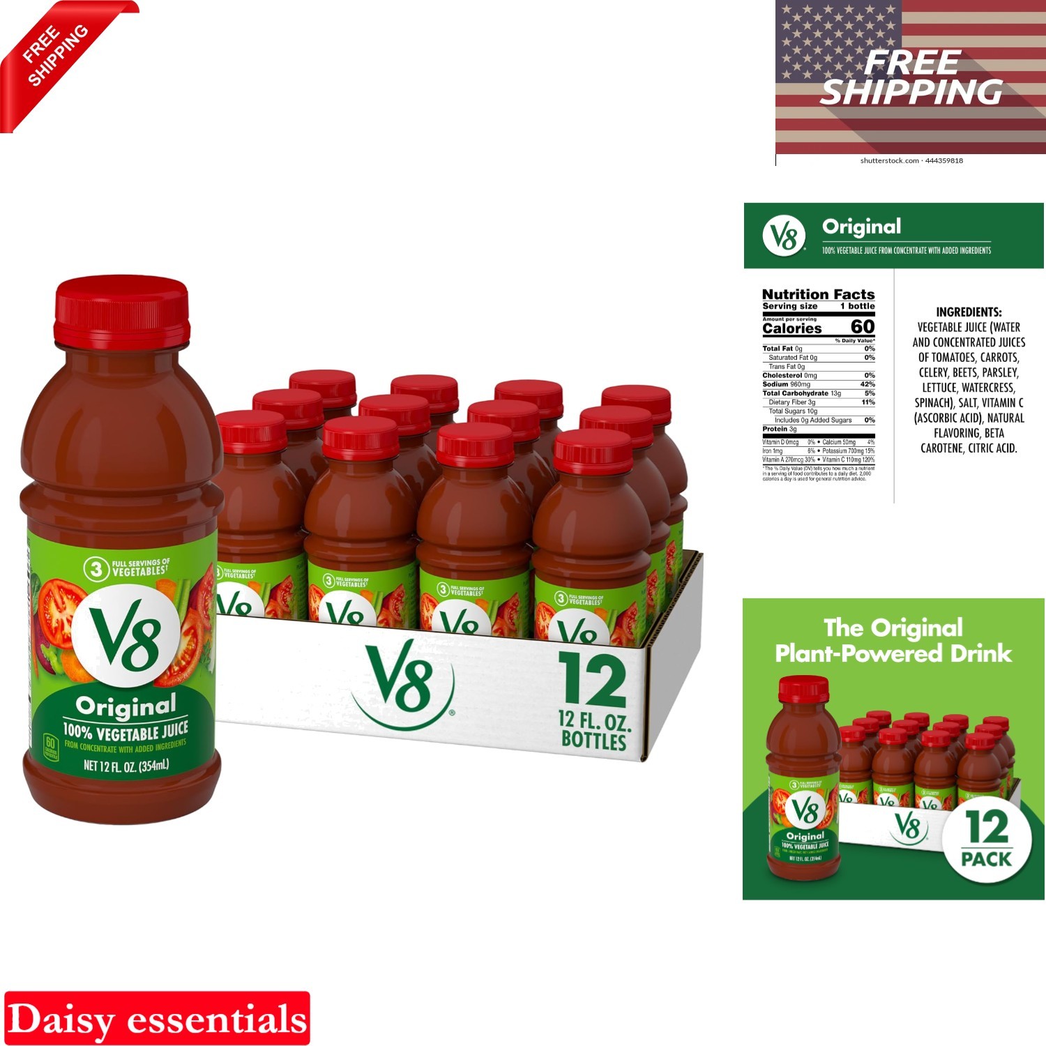 Vegetable Juice 12 Pack 100% No Sugar Added Gluten Free 12 fl oz Bottles