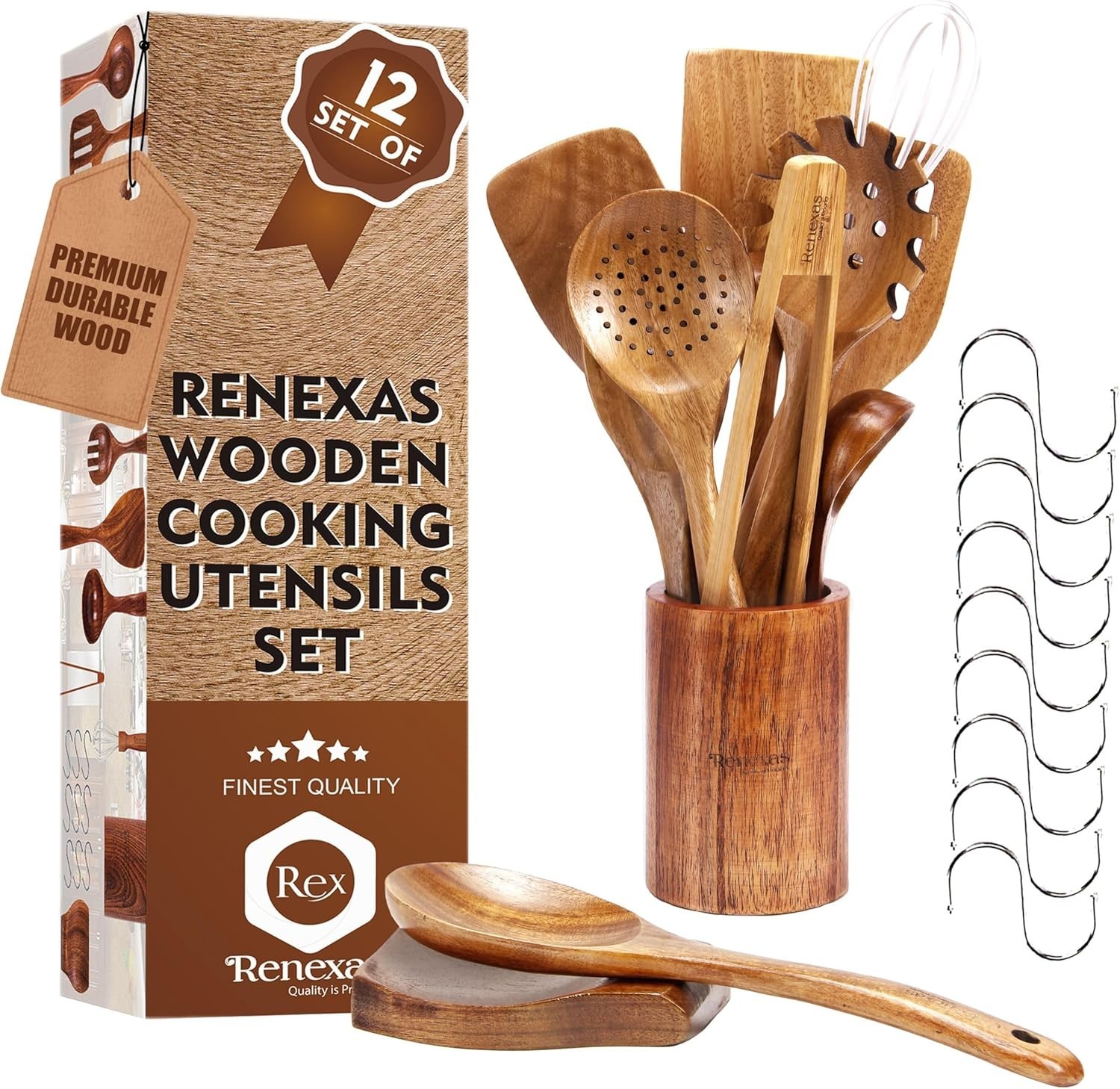 Wooden Spoons for Cooking Natural Teak Wooden Kitchen Utensils Set for Stirring