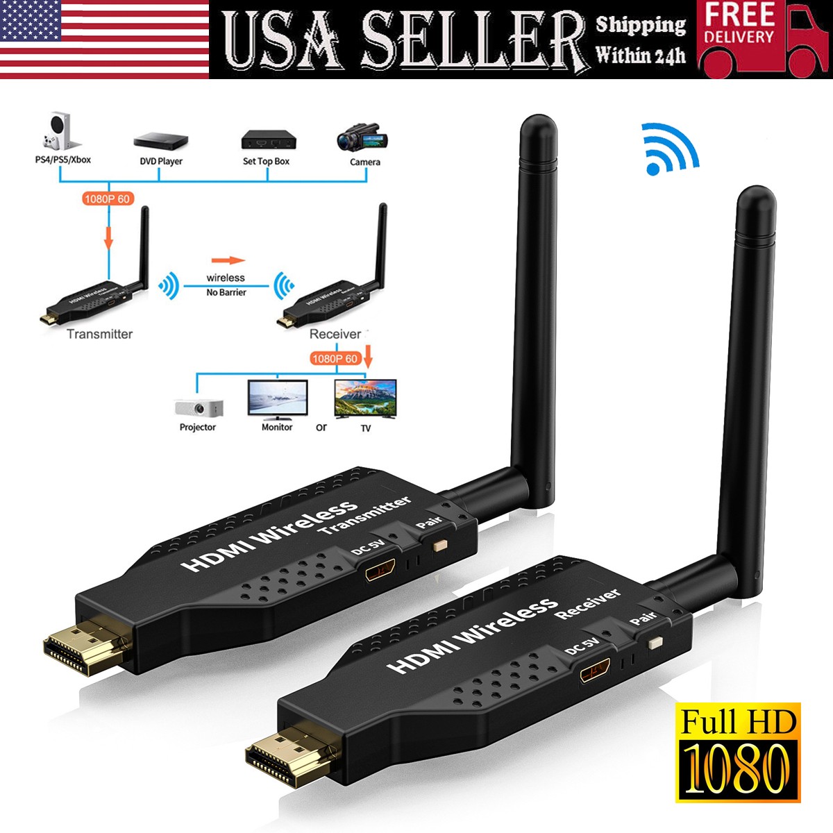 100m Wireless HDMI Extender Transmitter Receiver Video Screen Mirroring PC To TV