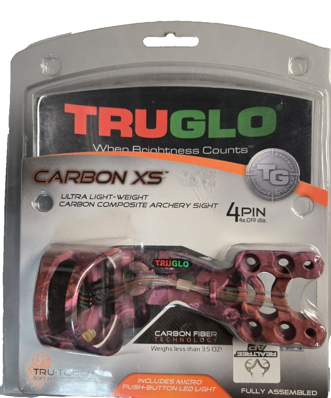 TruGlo Carbon XS Fiber Optic Sight 4 Pin Pink.  TG5704P  Composite REALTREE AP