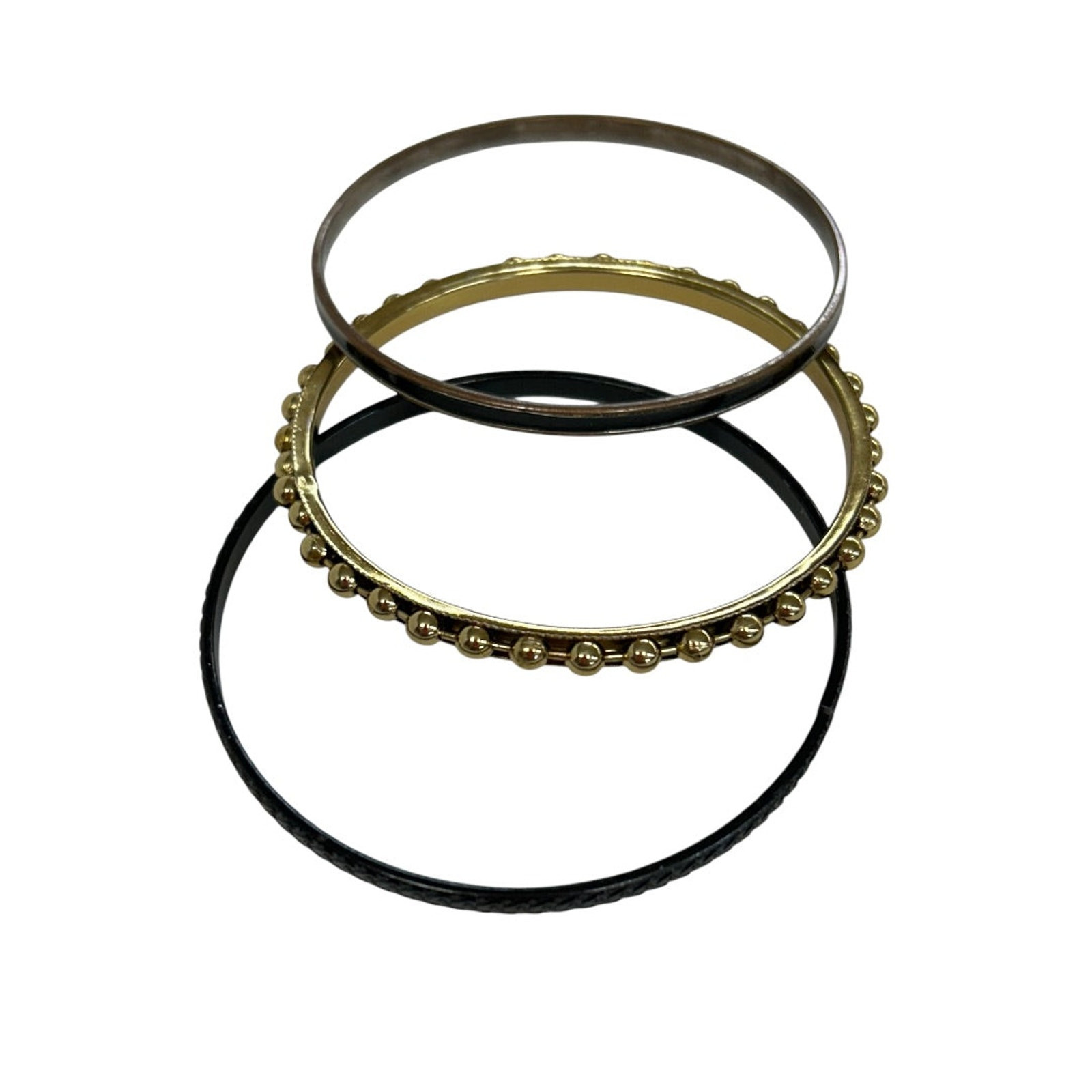 Set of 3 Mixed Metals Bangle Bracelets 2.5 Inch Inside Diameter