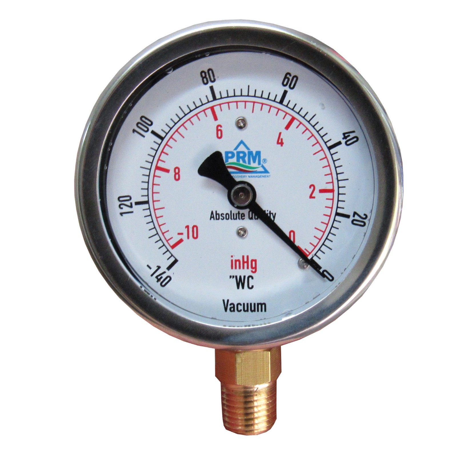 New PRM 0 to -140" WC / 0 to -10" HG Vacuum Gauge 2.5” SS Case ¼” NPT Bottom